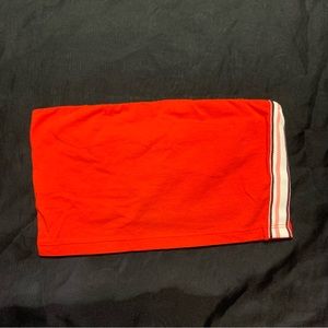 Aerie Candy Apple Red with Neutral Tone Stripe Detail Bandeau Bra